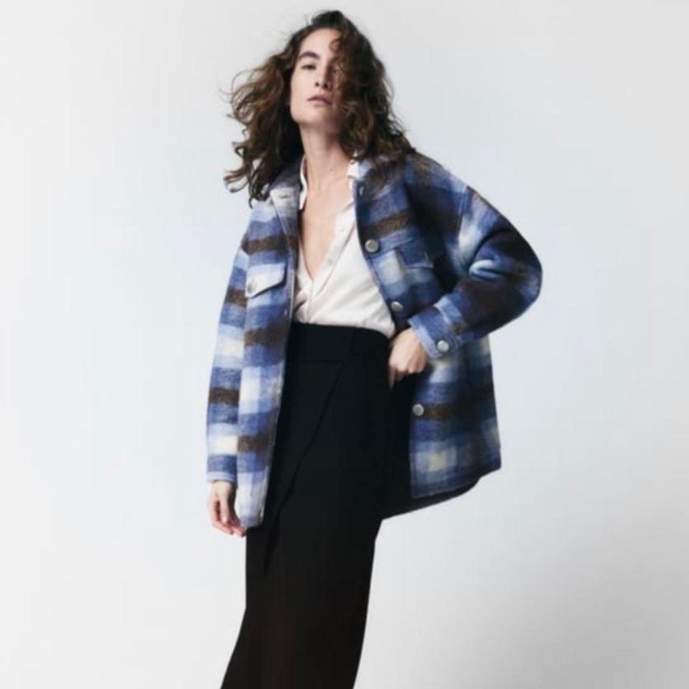Zara Blue Plaid Jacket Shacket, size medium